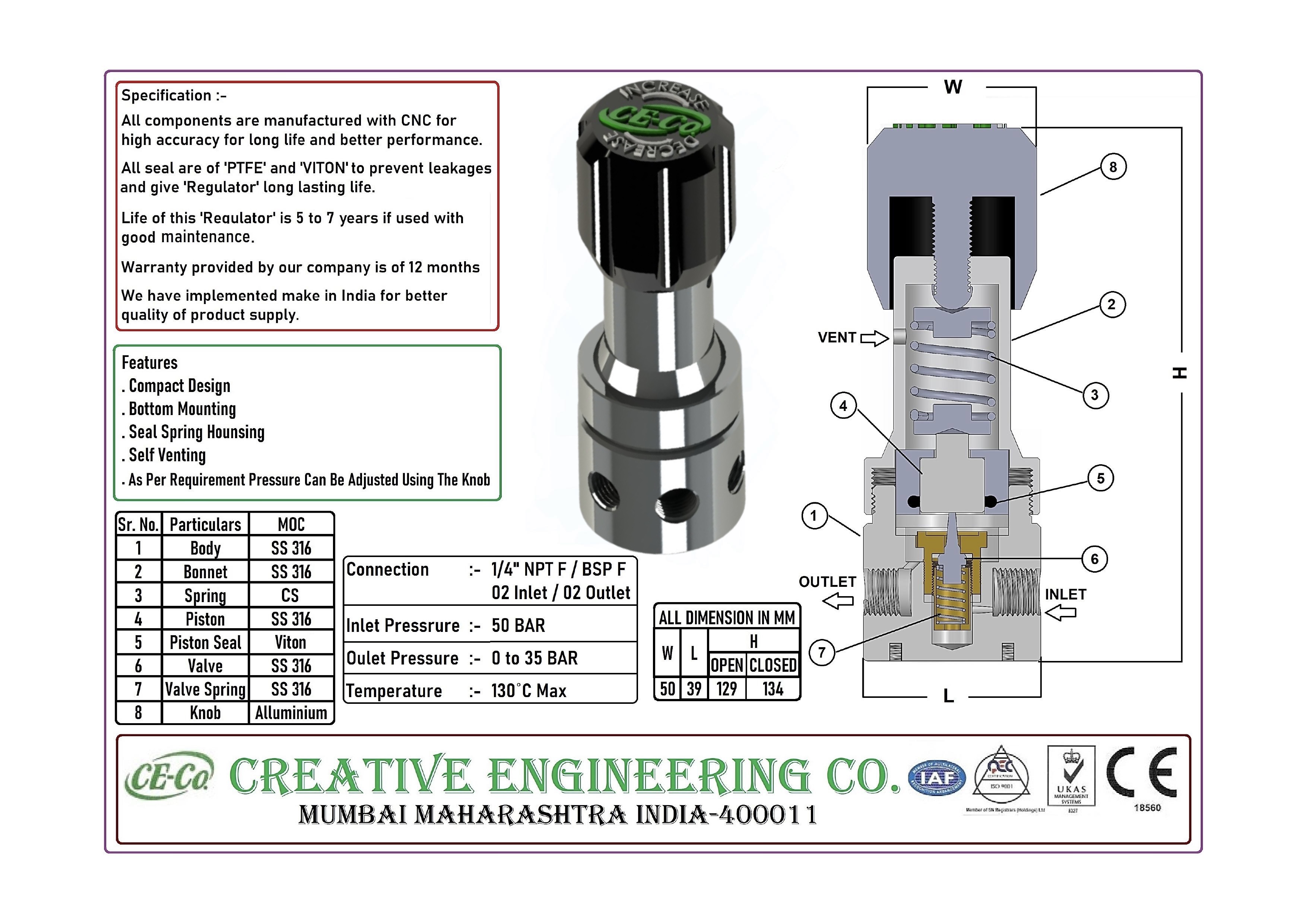 PRESSURE REGULATOR  from CREATIVE ENGINEERING CO.
