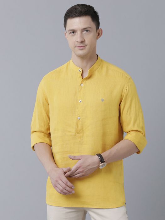 LINEN CLUB YELLOW SOLID REGULAR FIT PURE LINEN SHIRT FOR MEN from Linen Club