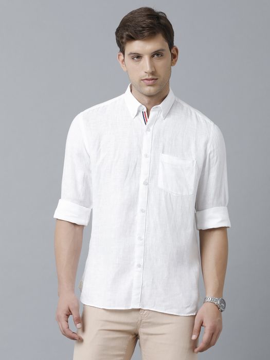 LINEN CLUB WHITE SOLID REGULAR FIT PURE LINEN SHIRT FOR MEN from Linen Club