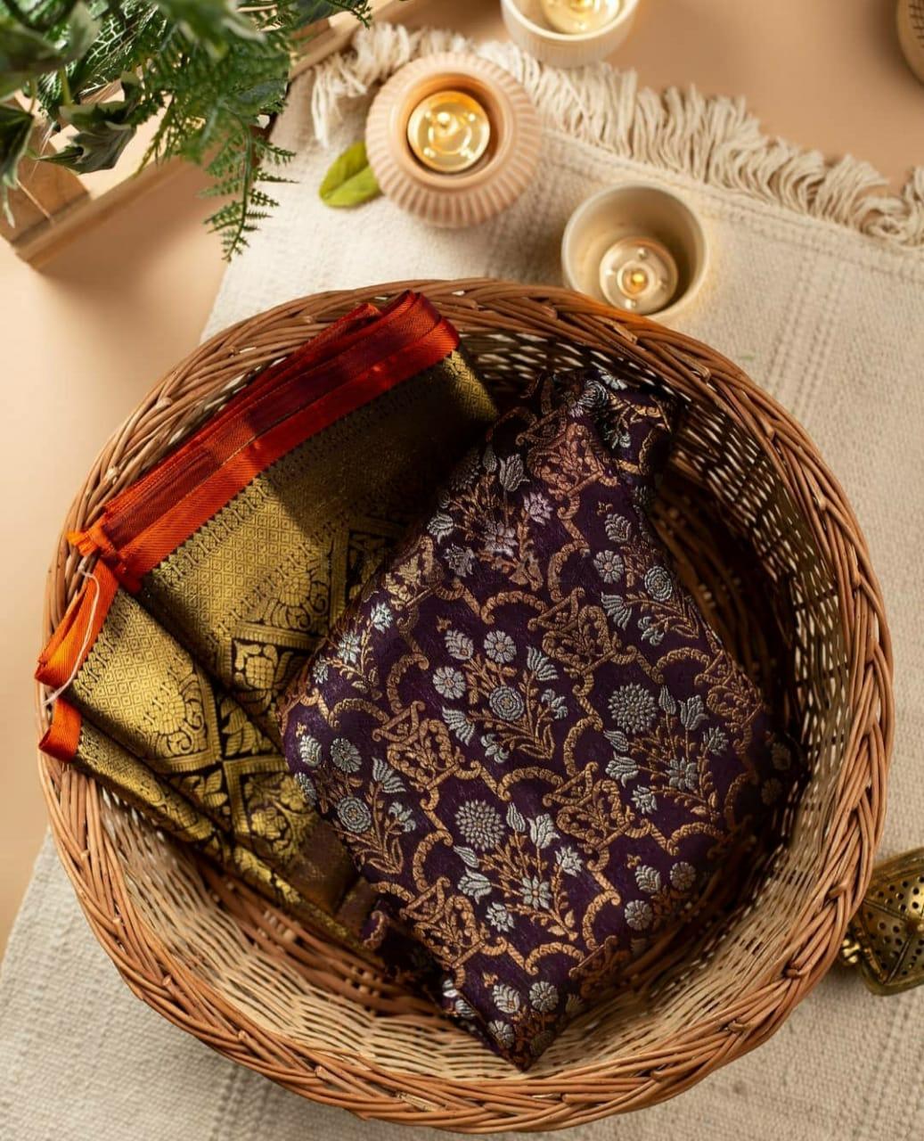 Beautiful Art Silk Jacquard Border Saree - SOFT LICHI SILK CLOTH from Sasta bazar