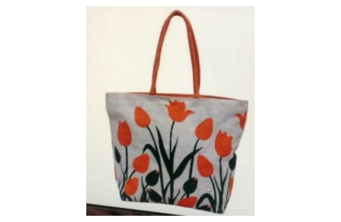 Jute FLOWER DESIGN BAG WITH ZIP