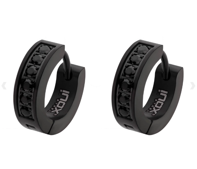 Black Stainless Steel Prong Set Round Black CZ Bali Earrings