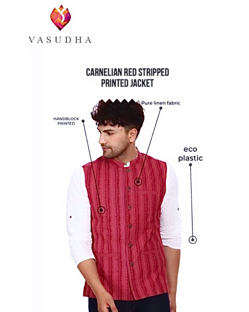 Carnelian Red Stripped Printed Jacket from Rraasaa Textiles