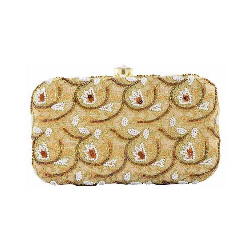 Azzra Women Designer Beige Zardosi Work Clutch from Azzra World