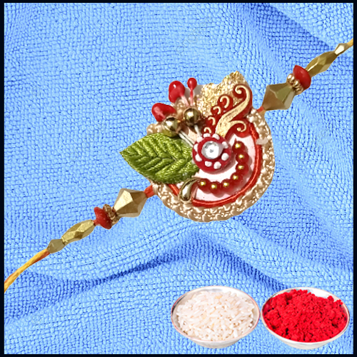 Designer Zardoshi Rakhi with Stone Crafted with Roli Chawal from Rakhi Store