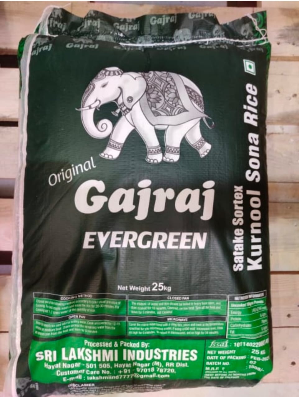 Original Gajraj Evergreen Satake Sortex Kurnool Sona Rice - 25 KG