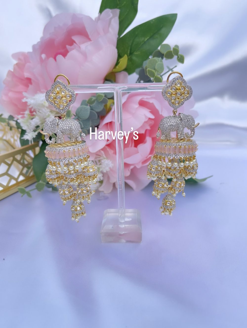 AD AND KUNDAN BABY PINK ELEPHANT EARRING