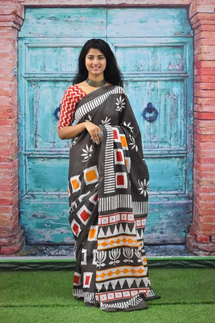 Hand Block Cotton Saree || Kalamkari Printed Cotton Sarees from FabricKart