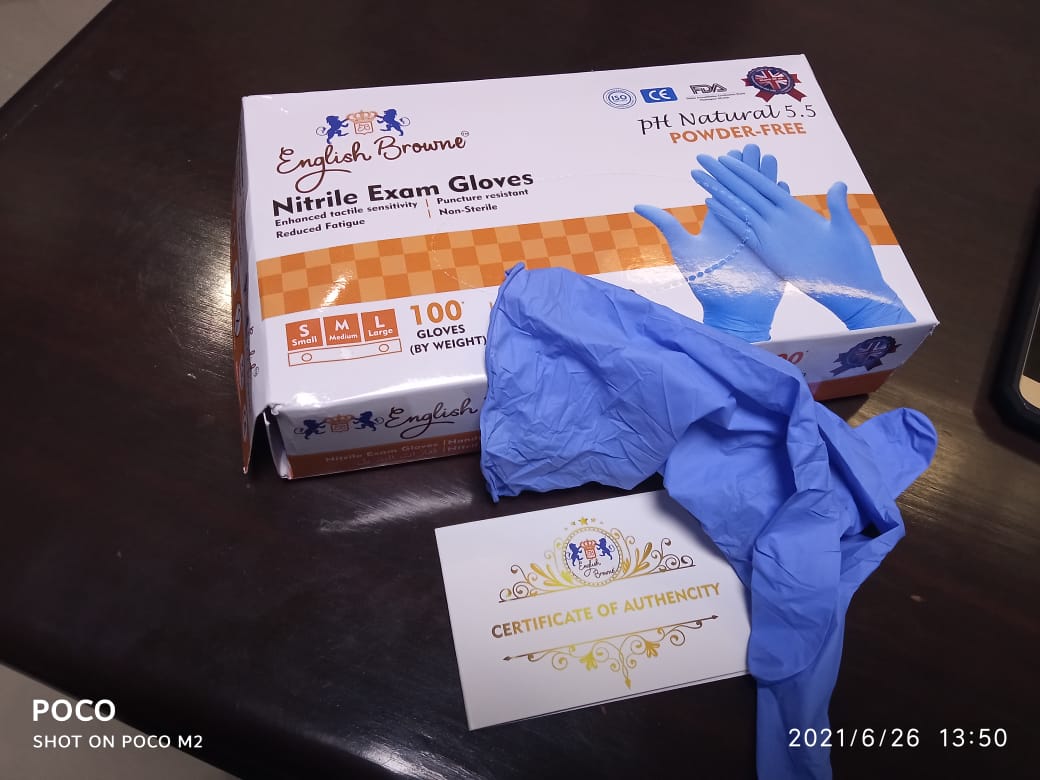 English Browne Nitrile Examination Hand Gloves from Kubendiran International