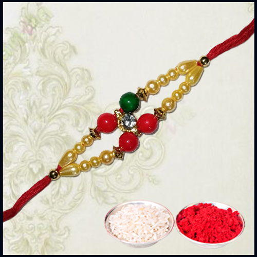 Simple Handmade White Stone Bead Rakhi from Rakhi Store