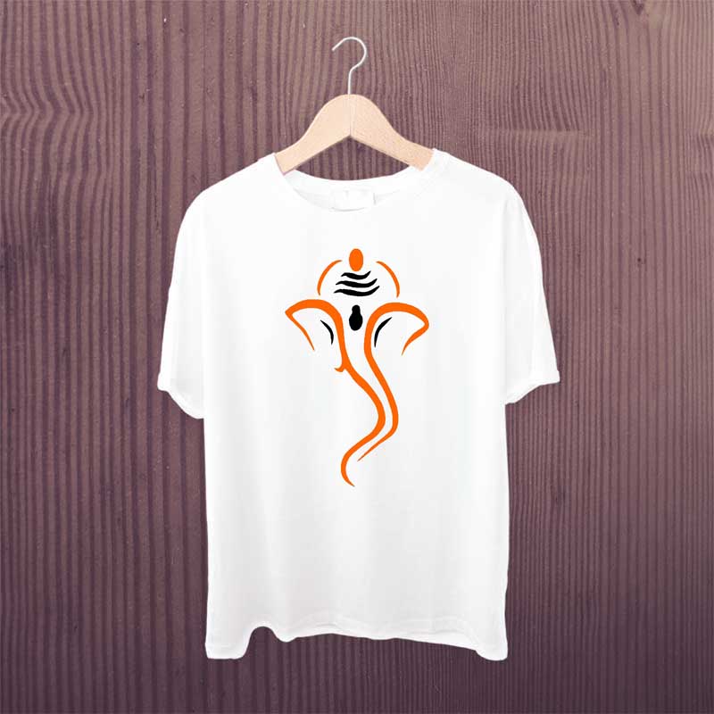 T Shirt 100% Black Cotton Ganpati T Shirt Printed White Polyester Dry Fit