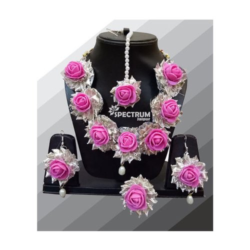 Pink Silver Gota Patti Jewellery Set from Bharat Sales