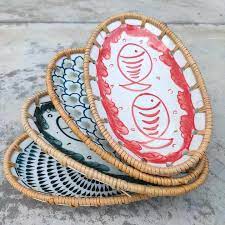 Handicraft Rattan Ceramic Plates from Amba Overseas
