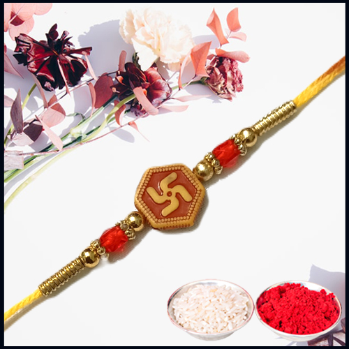 Simple Swashtik Divine Rakhi with Roli Chawal from Rakhi Store