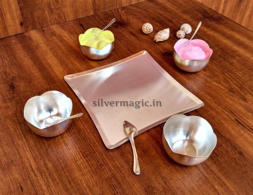 Square Size Silver Plated Ice Cream Set