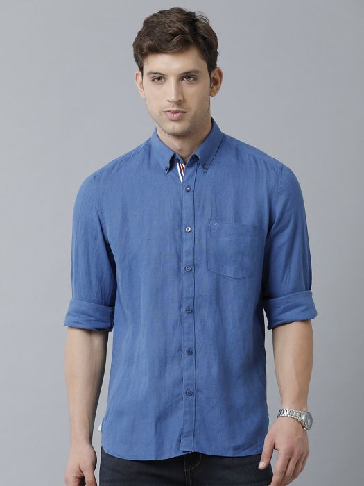 LINEN CLUB BLUE SOLID REGULAR FIT PURE LINEN SHIRT FOR MEN from Linen Club