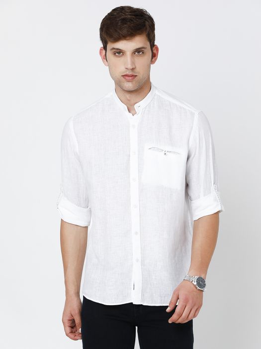 LINEN CLUB WHITE SOLID REGULAR FIT LINEN SHIRT FOR MEN from Linen Club