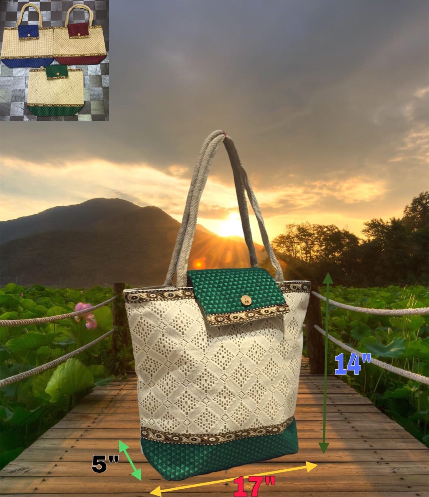 Embroidery printed Jute Shopping Bag 