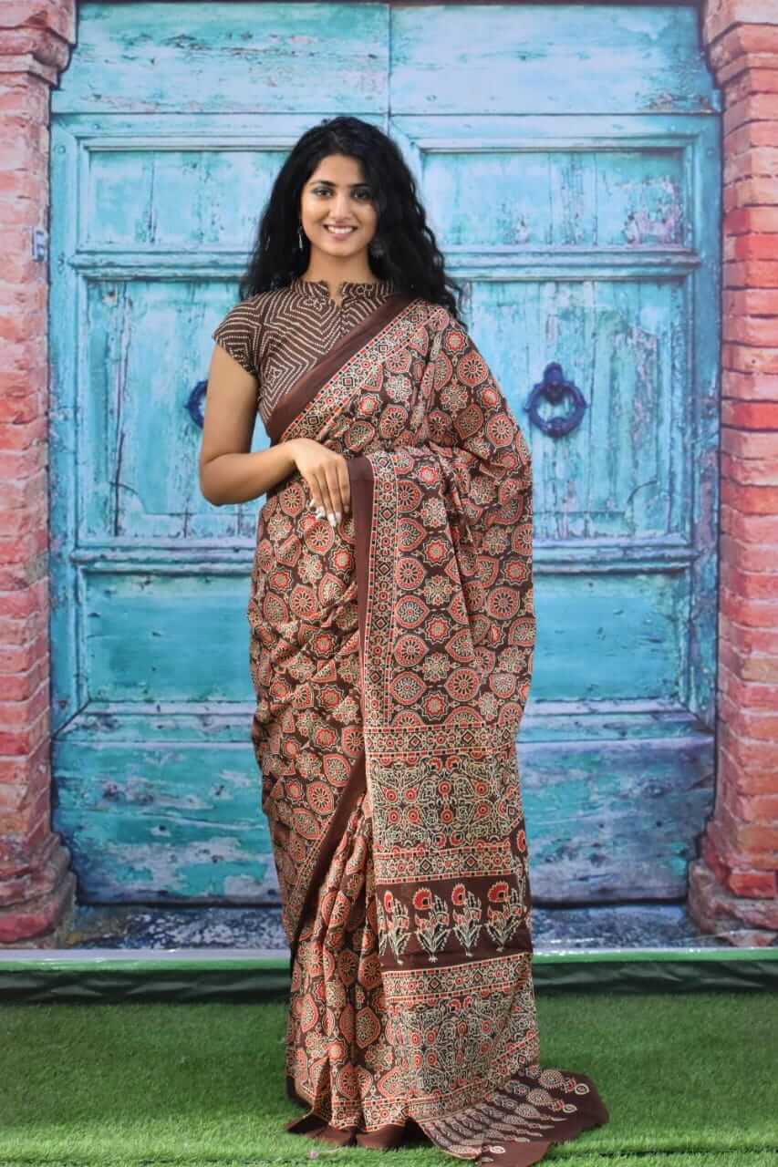 Pure Cotton Mulmul saree || White Printed Cotton Saree from FabricKart