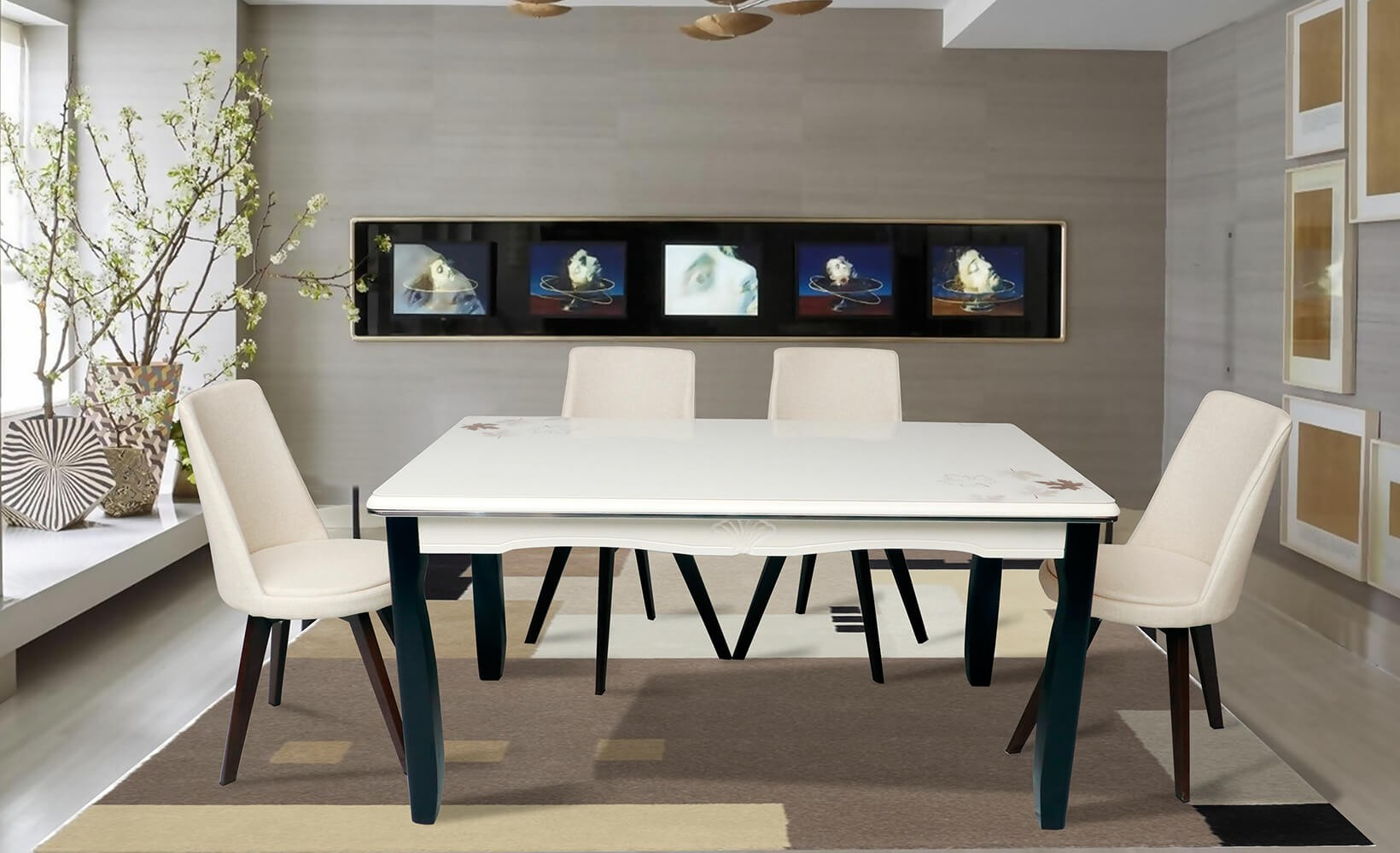 Bianco Glass Dining Table Set Made Of Engineered Wood