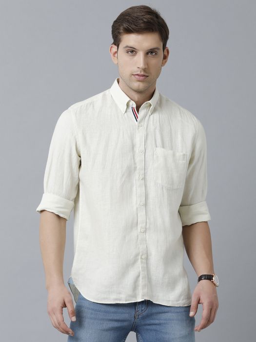 LINEN CLUB WHITE SOLID REGULAR FIT PURE LINEN SHIRT FOR MEN from Linen Club
