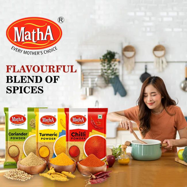 Chili  powder, Turmeric powder, Coriander powder