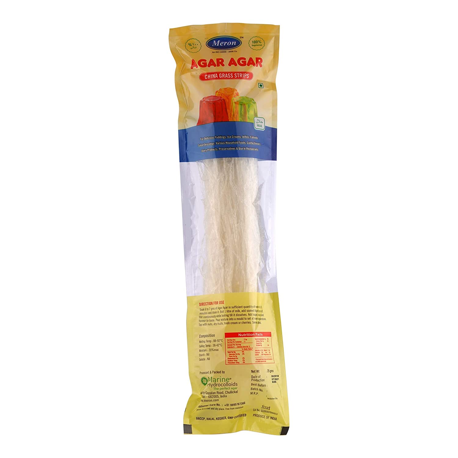 Meron Agar-Agar Food Grade Strips BOPP Packs (25 Grams)  from Marine Hydrocolloids