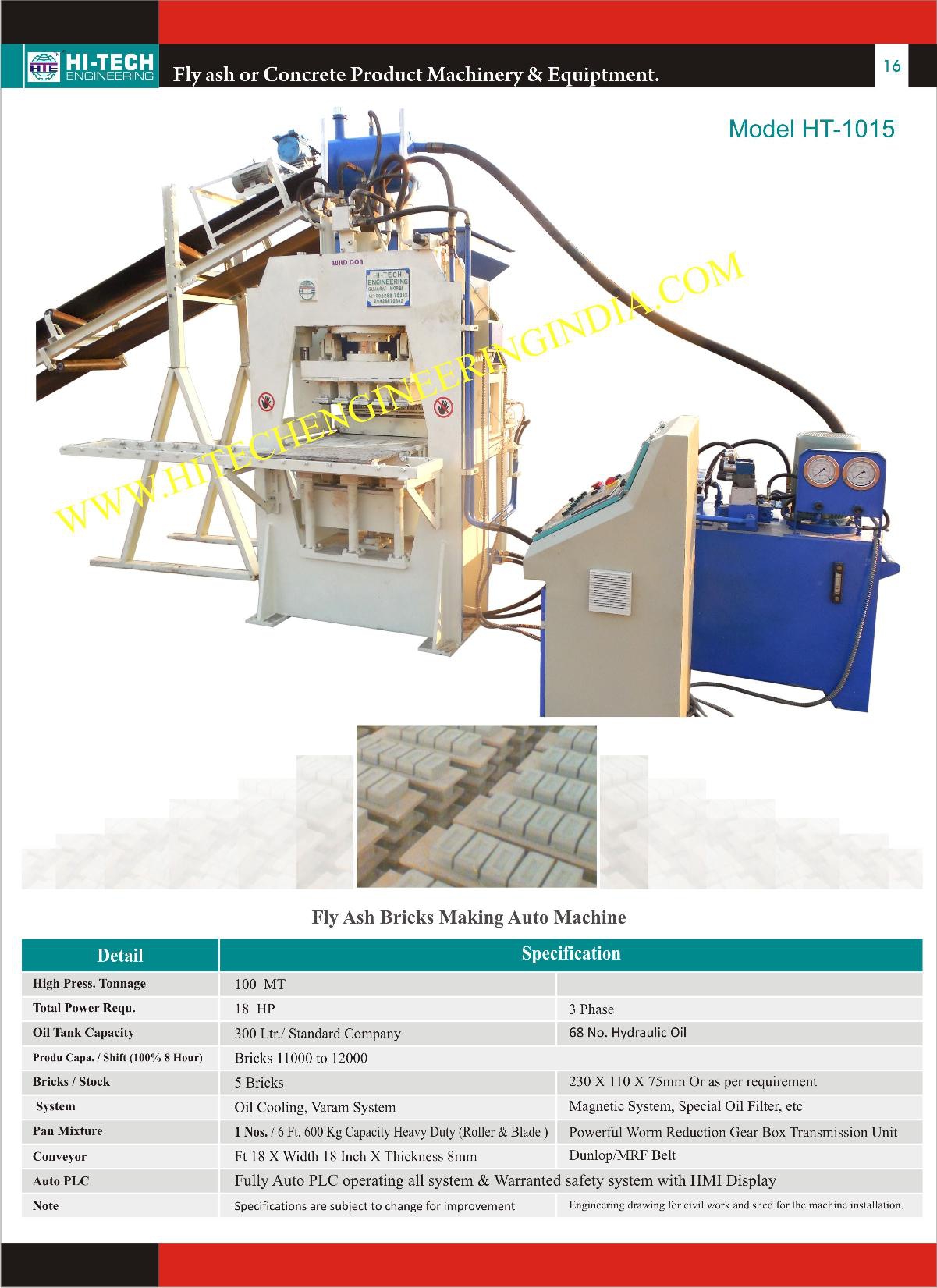 Fly ash bricks making  auto machine from Hi Tech Engineering